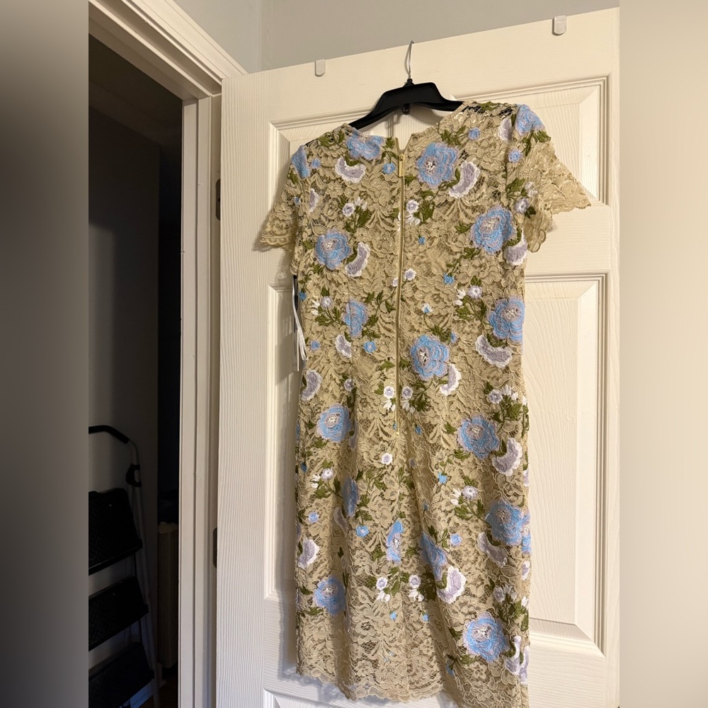 Calvin Klein Floral Lace Dress with Cream and Green